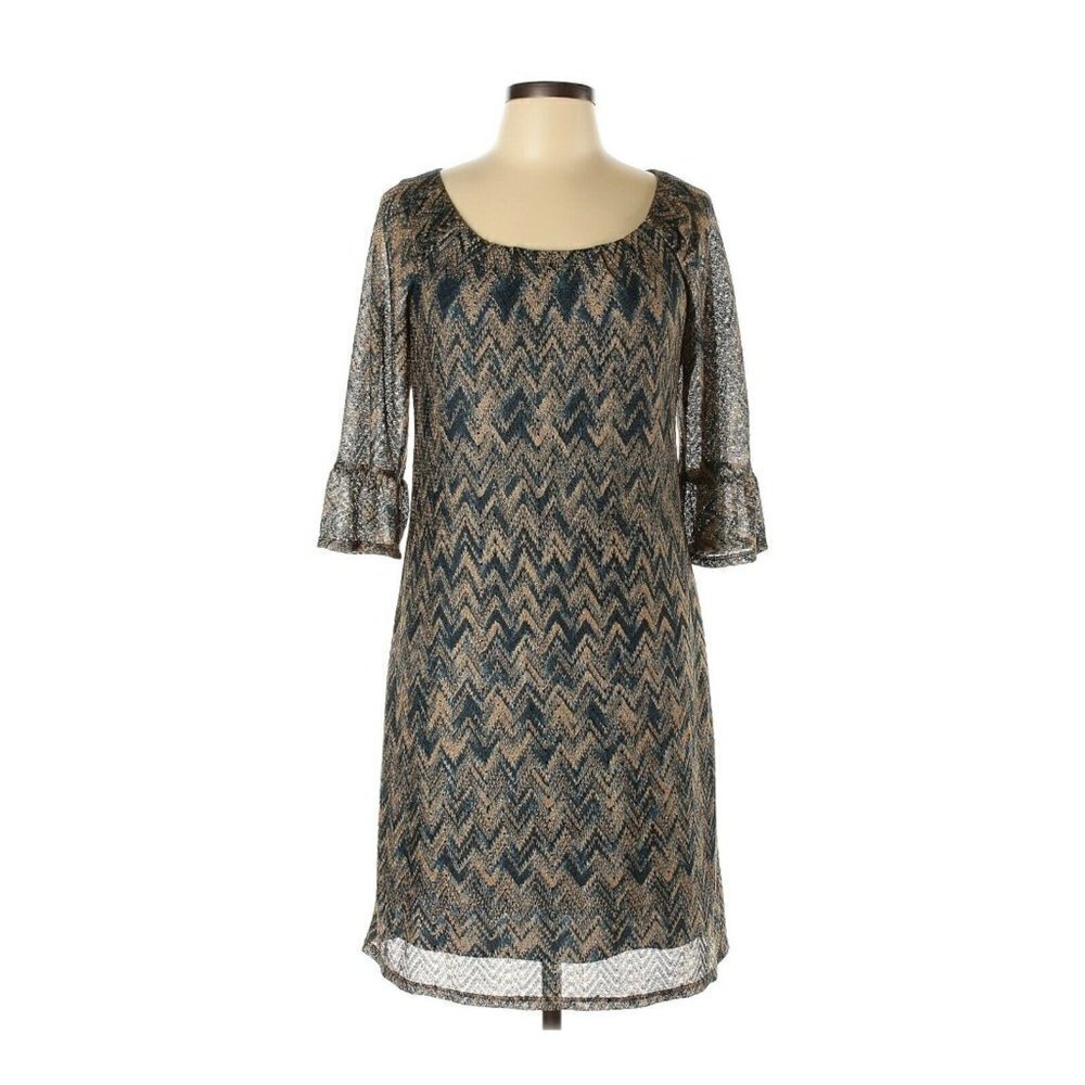 CHRIS McLaughlin Chevron Knit Ruffle Sleeve Dress